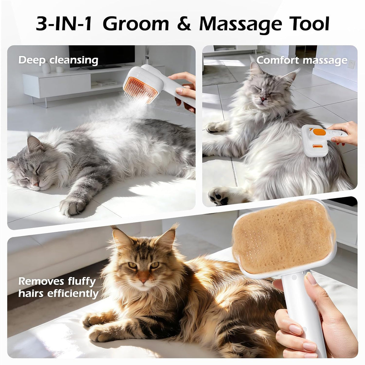 3-In-1 Pet Mist Brush for Dogs & Cats, Self-Cleaning,Rechargeable