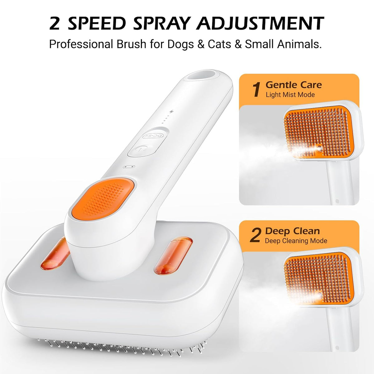 3-In-1 Pet Mist Brush for Dogs & Cats, Self-Cleaning,Rechargeable